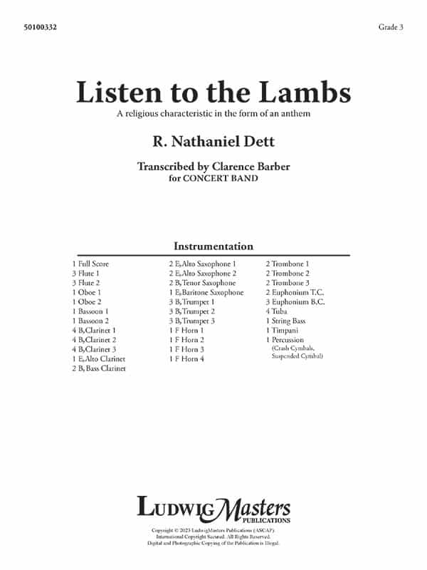 Listen To The Lambs A Religious Characteristic In The Form Of An Anthem Score