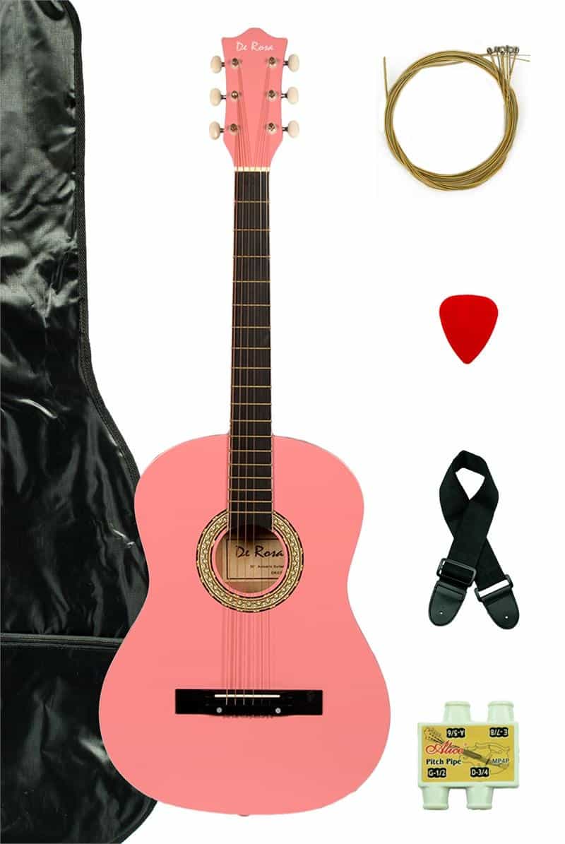 De Rosa Kids Acoustic Guitar Outfit Pink