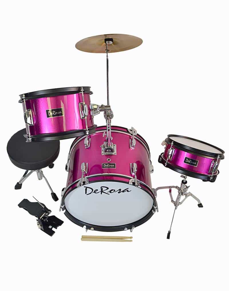 De Rosa 3 Piece 12" Kid's Junior Drum Set Hot Pink
