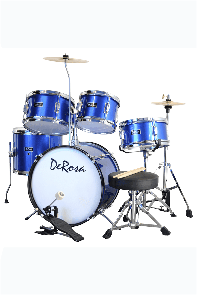 De Rosa 5 Piece 16" Kid's Junior Drum Set Metallic Blue