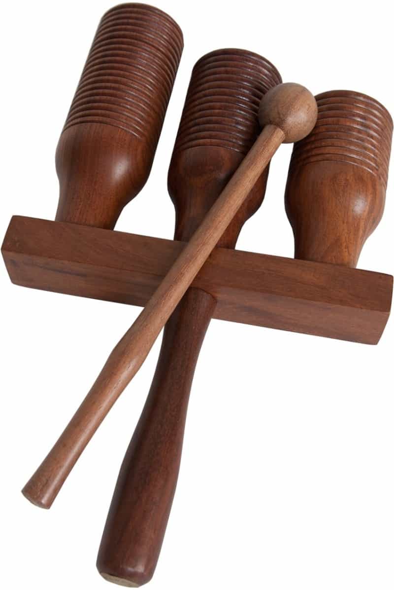 Dobani 3-Bell Wooden Agogo With Mallet