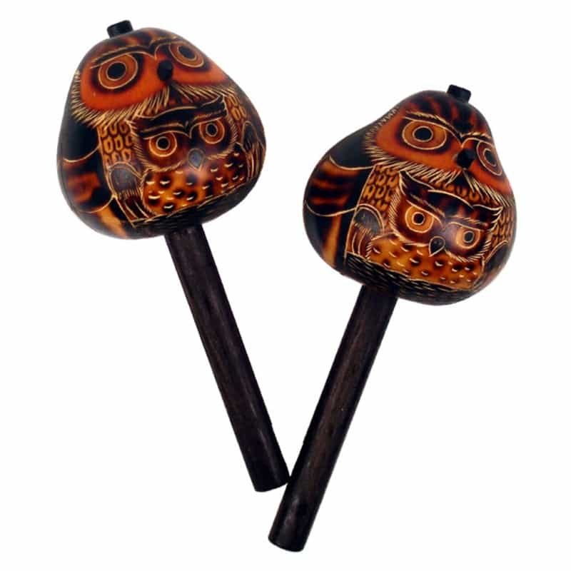 Four Pack Lot Gourd Owl Stick Maraca Carvings Rattlers Peruvian Instrument 4 Unit Lot