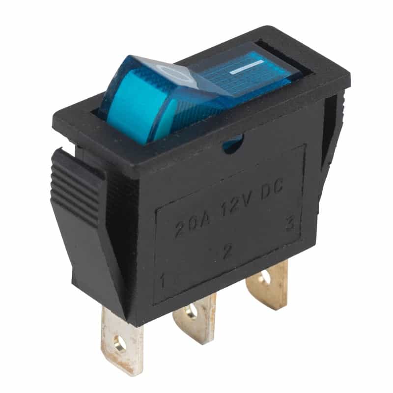 Parts Express Spst Small Rocker Switch W/Blue Illumination 12Vdc