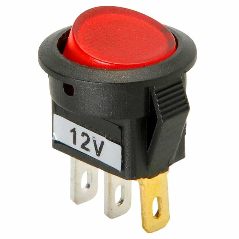 Parts Express Spst Mini Round Rocker Switch W/Red Illumination 12Vdc