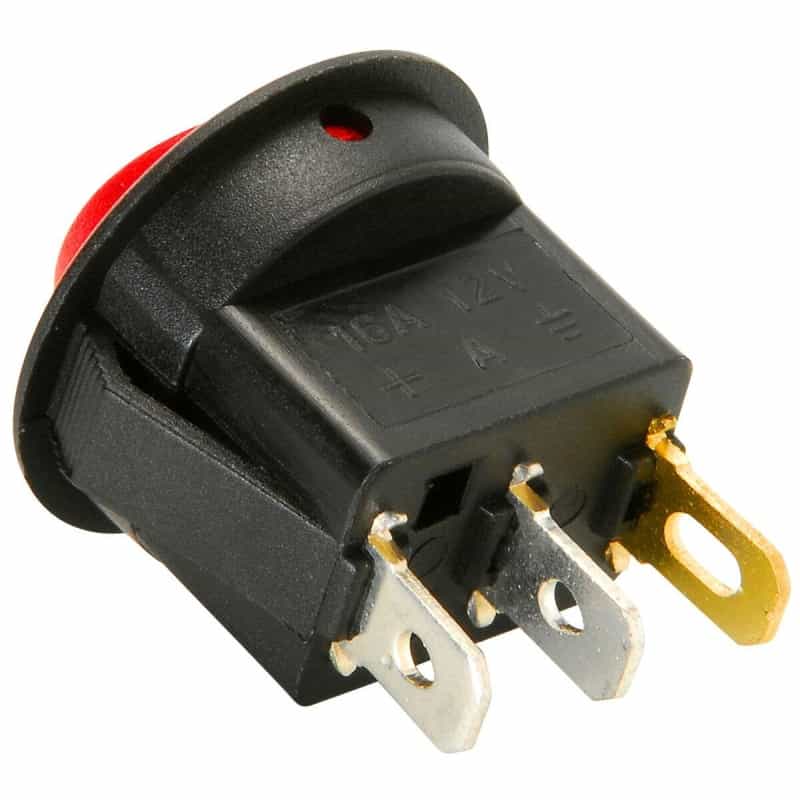Spst Round Rocker Switch W/Red Illumination 12Vdc