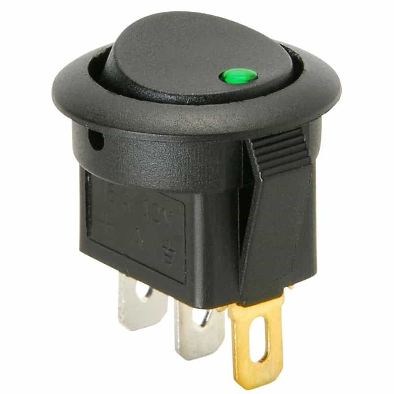 Parts Express Spst Automotive Round Rocker Switch With Green Led 12v