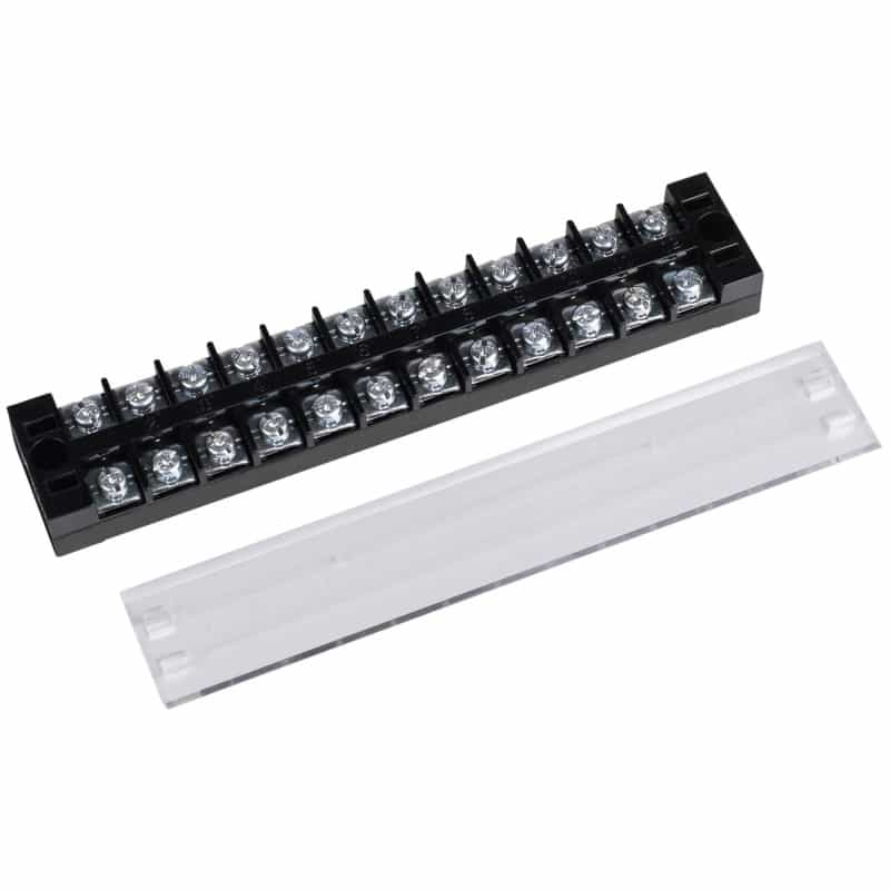 12 Pole 25A Barrier Terminal Strip With Snap-On Clear Plastic Cover