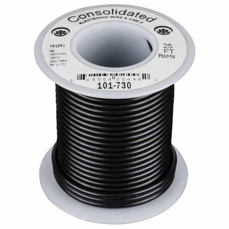 Consolidated Stranded 16 Awg Hook-Up Wire 25 Ft. Black Ul Rated