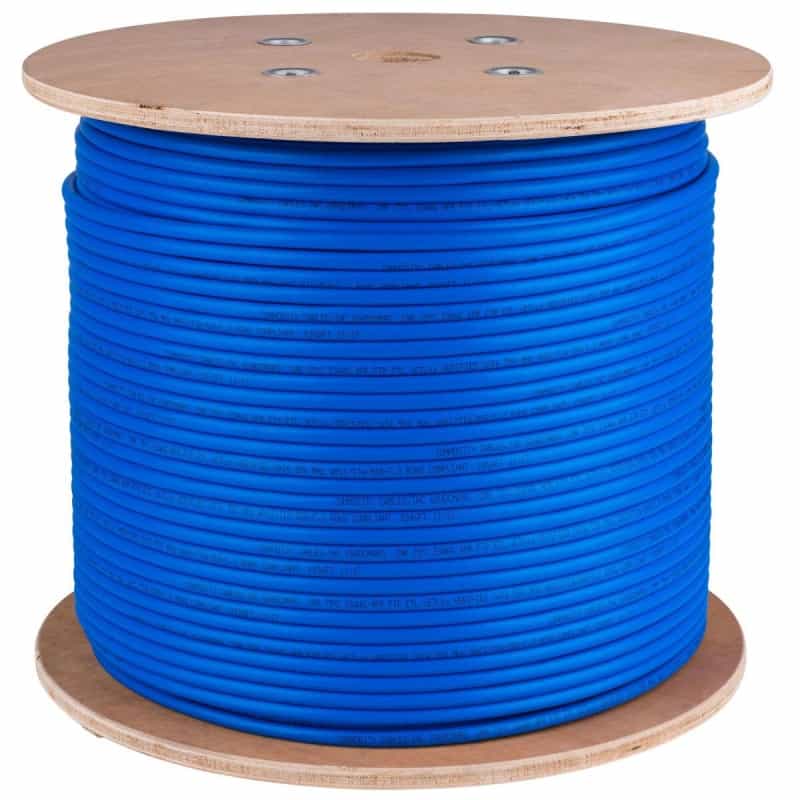 Cat 6 23 Awg Cmr 550 Mhz Shielded F/Utp Solid Bare Copper Cable Blue 1000 Ft. Wood Spool