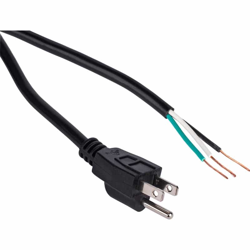 Ac Power Cord Nema 5-15P To Unterminated 18 Awg 3C Sjt 300V Black 6 Ft