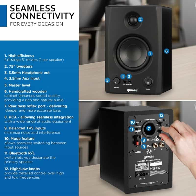 Gemini Smx-3Bt Active Studio Monitor Pair W/ Bluetooth