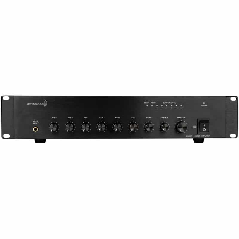 Dayton Audio Da60r Commercial Audio Amplifier 60W 70V/ 100V/ 4 Ohm Mixer - 3 Mic 2 Aux 1 Telephone Input