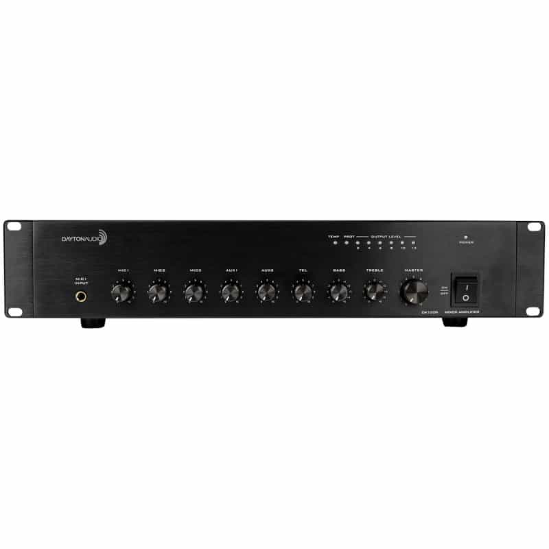 Dayton Audio Da120r Commercial Audio Amplifier 120W 70V/ 100V/ 4 Ohm Mixer - 3 Mic 2 Aux 1 Telephone Input
