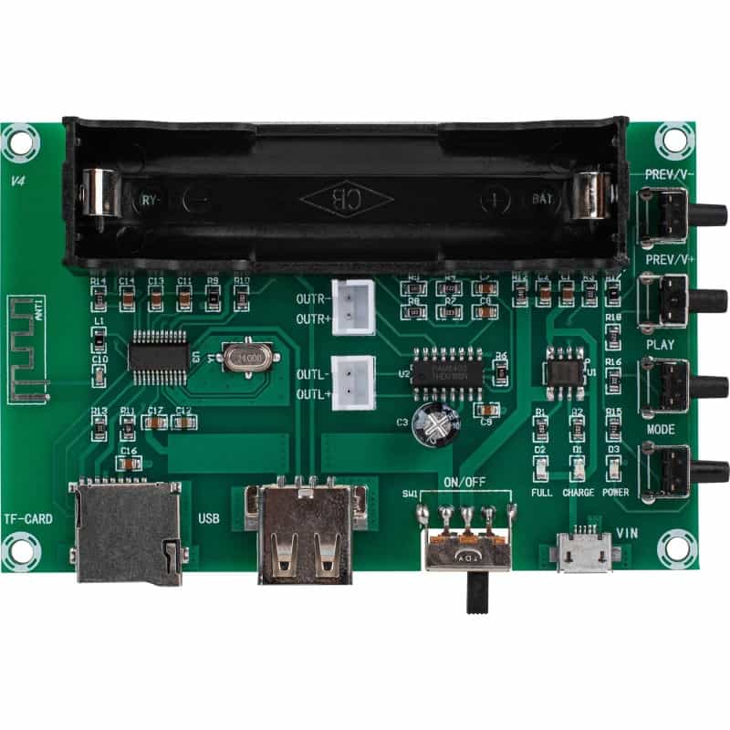 2 X 5W Bluetooth Digital Amp Board With Media Player And On Board 18650 Battery Holder