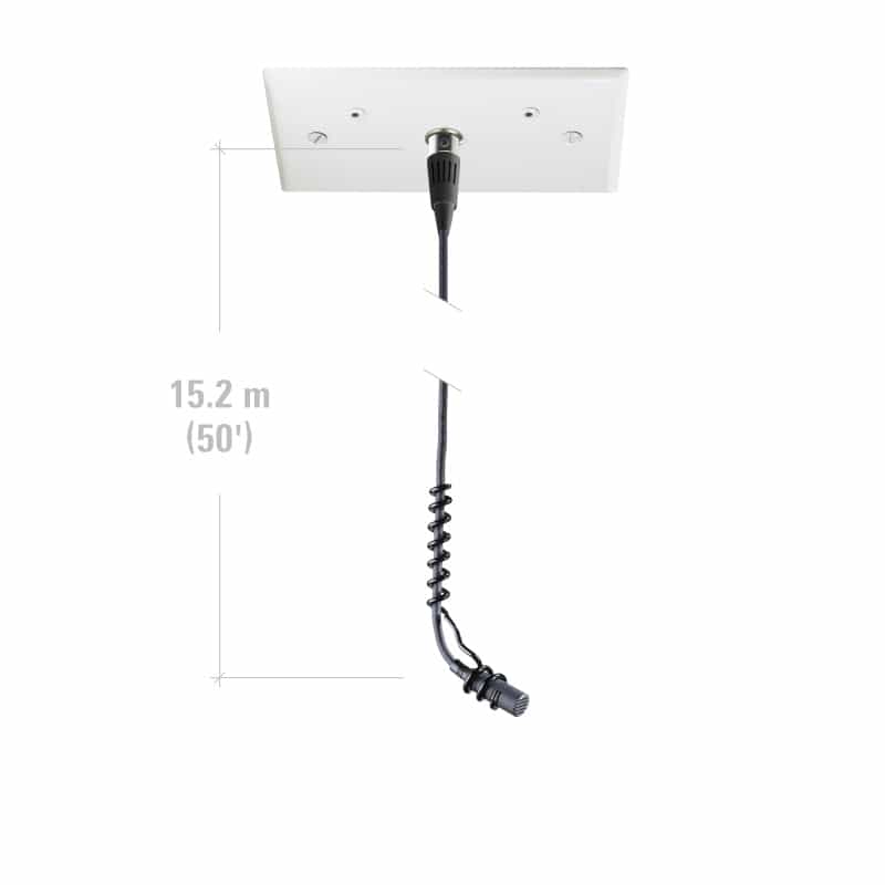 Miniature Cardioid Condenser Hanging Microphone, Phantom Power Only, Includes Wall/Ceiling Plate Power Module