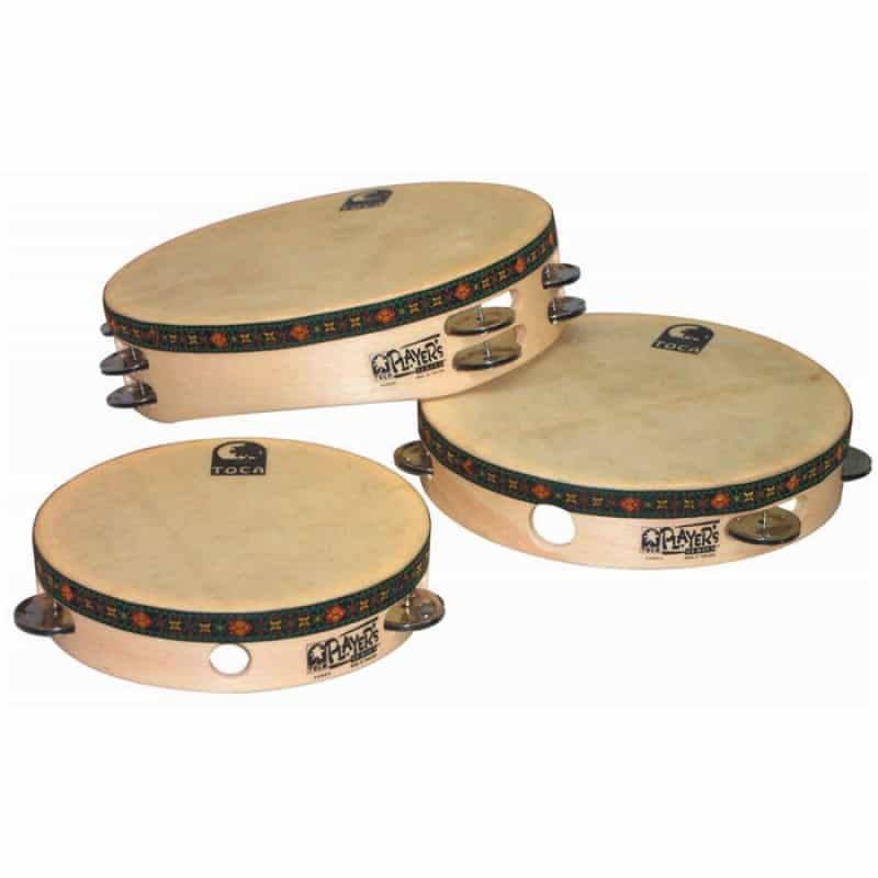 Toca Wood 9 In. Tambourine With Head, Steel Jingles