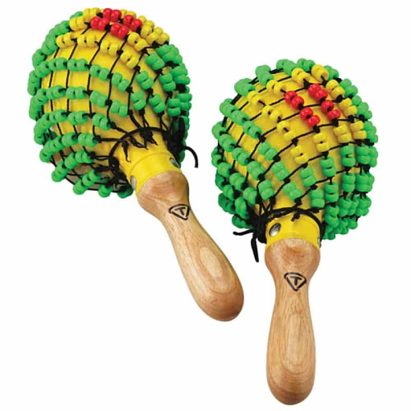 Tycoon Beaded Plastic Maracas W/ Wooden Handle, Yellow